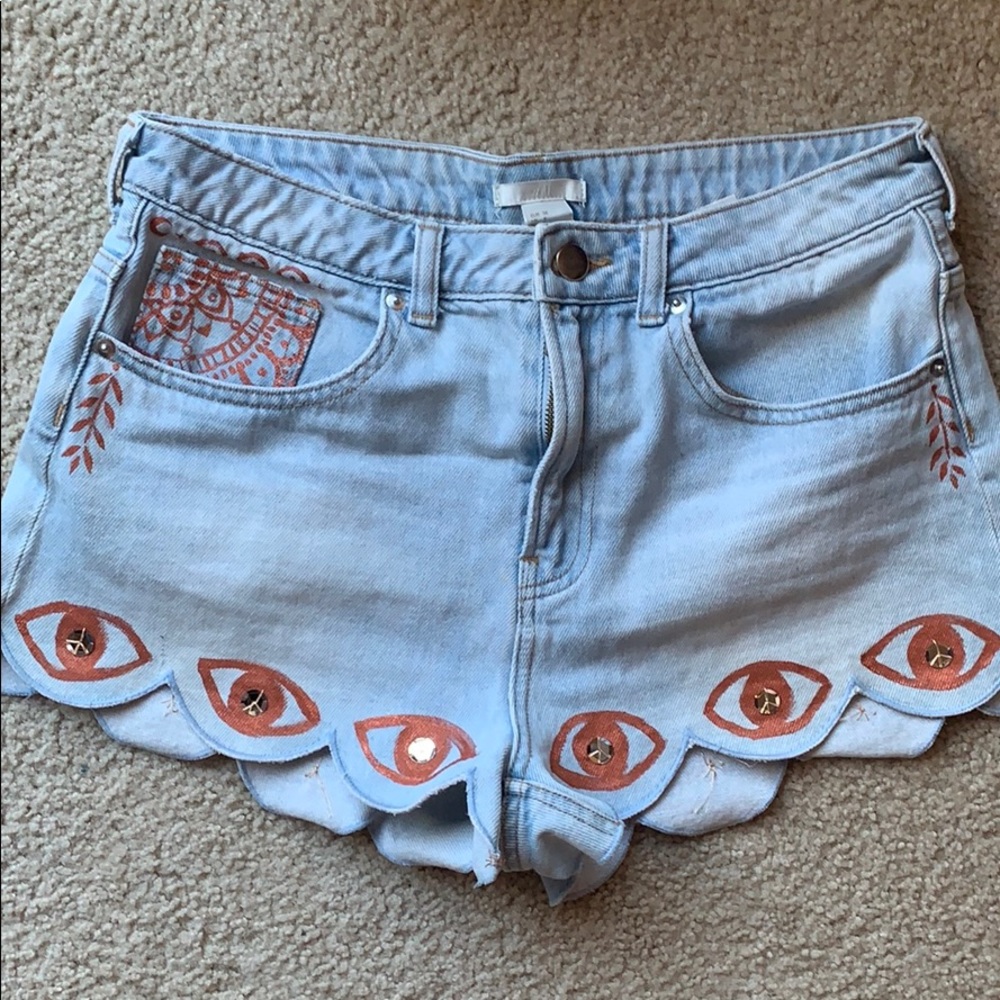 Upcycled denim festival/ boho shorts